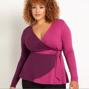 Eloquii Colorblock Wrap Top Pickled Beet/Boysenberry size 20